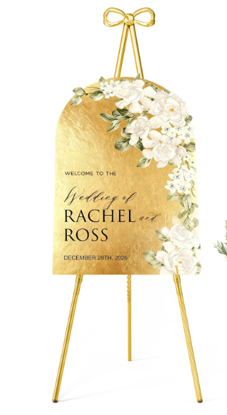 Interchangeable Bow & Star Top Gold Easel Stand for Sign, 62"–47" Height Adjustable Heavy Duty Wedding Easel Stand with 3 Display Modes — Perfect for Welcome Signs, Christmas Decor, Parties & Events