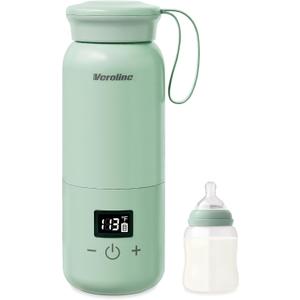 Portable Bottle Warmer for Travel, 10 Oz Baby Bottle Warmer with Adjustable Temperature & Keep Warm for Formula, Breastmilk, Cordless Milk Warmer, Rechargeable Outdoor Water Warmer (Green)