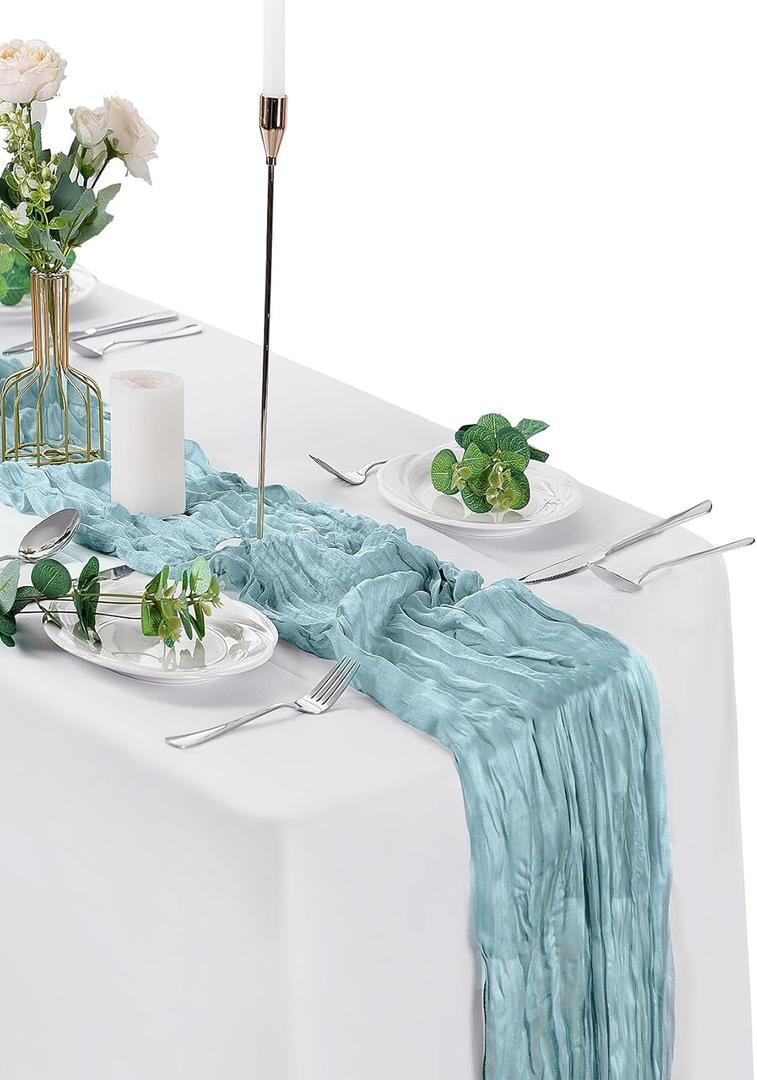 6 Pack Cheesecloth Table Runner 9ft,17 x 108 inch Gauze Table Runner Rustic Romantic Wedding Runner for Wedding Bridal Shower Fall Decoration,Light Blue