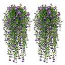 RECUTMS Outdoor Fake Flowers Artificial Hanging Plants Faux Silk Shrubs Plastic Greenery for Living Room House Wall Window Porch Office Wedding Decor 4Pcs UV Resistant (Purple)