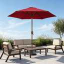 Patio Kingdom 7.5ft Patio Umbrella, Outdoor Table Market Umbrella with Smooth Crank Lift, 6 Windproof Fiberglass Ribs, UPF50+ UV Protection for Deck, Pool, Garden and Backyard, Red