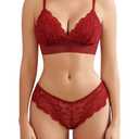 Avidlove Lingerie Sets for Women Lace Bra and Panty Sets 2 Piece Lace Babydoll Outfits（Red,L）