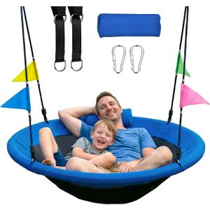 HeyZoo Tree Swing, 48 inch Saucer Swing, with Tree Hanging Straps, 900lbs Weight Capacity, for Outdoor Backyard and Playground, Gifts for Kids, Blue