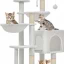 Taoqimiao Cat Tree, 39.4-Inch Cat Tower for Indoor Cats,Suitable for Kittens,Plush Cat Condo with 5 Scratching Posts, Plush Perch,2 Hammock,Pompoms, MS019C Cream White