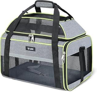 Lekereise Top-Expandable Pet Carrier 17x11x9.5 Inch Alaska Hawaiian Airline Approved Soft Sided Underseat to 12lbs Travel Carriers for Small Cats and Dogs with Locking Safety Zippers Anti-Scratch Mesh (Grey)