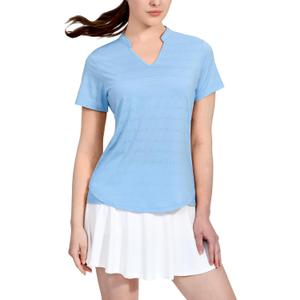 MIER Women's Golf Polo Shirts Collarless Short Sleeve Tennis Running T-Shirts V-Neck Cooling Summer Tee