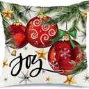 AACORS Christmas Pillow Cover 18X18 Inch Baubles Christmas Tree Stars Joy Decoration Holiday Farmhouse Winter Pillow Case for Sofa Couch DecorRed AA613-18