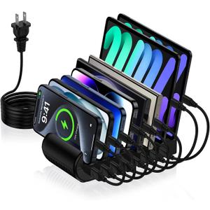 Charging Station, 65W 8 Ports Multi Charger Station USB Charging Dock for Multiple Devices for Samsung Galaxy A16 A15 5G A14 A13 S25 Ultra S24 FE S23 S22 A56 iPhone 16e 16 15 Pro Max, Pixel 9 Pro XL (Black)