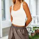 Women Tank Tops Sleeveless Shirt Basic Notched Scoop Neck Ribbed (White)