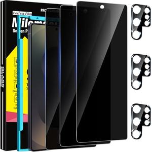 Milomdoi 2 Pack Privacy Screen Protector for Samsung Galaxy S25 Ultra Tempered Glass with 2 Pack Camera Lens Protector, Ultra 9H Accessories [Support Fingerprint Unlock] Black