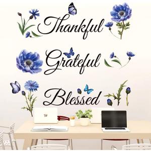 Inspirational Sticker Quote Grateful Thankful Blessed Removable Peel and Sticker Religious Wall Decor Blessed Wall Sign Inspirational for Kitchen Living Room Dining Room.