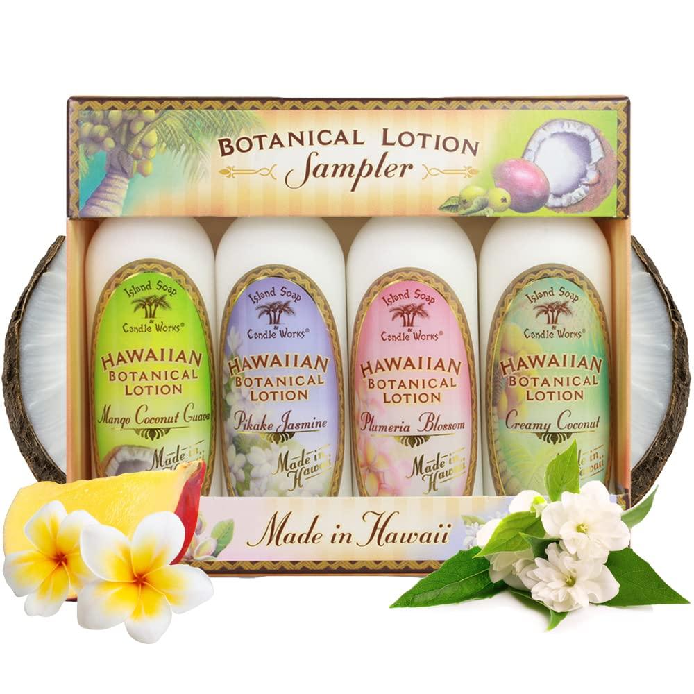 Island Soap and Candle Works Sampler Gift Set Scented Body Lotion for Men and Women - Paraben Free Body Moisturizer - Hydrating Hawaiian Skincare - Decorative Lotion Gift Box - 4 x 2 Ounce (8 Ounce (Pack of 1), Multicolored)