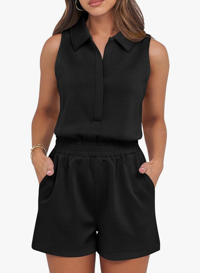 ANRABESS Romper for Womens 2025 Summer Dressy Casual Sleeveless V Neck One Piece Short Jumpsuit Lounge Travel Outfits Clothes S
