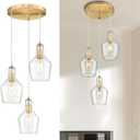 Emliviar Brushed Gold Pendant Light, 3-Light Seeded Glass Chandelier, Modern Pendant Lights for Kitchen Island, DYE286G2-3 BG