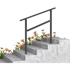 Kingdura Hand Rails for Outdoor Steps, 2 Step Stair Handrail, Galvanized Steel Railing, Black Round Exterior Handrails for Porch, Deck, Indoor Stairs, One-Step Assembly, Fits 2 to 3 Steps