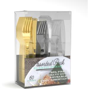 2 x Plastic Forks - Heavy Duty Gold, Silver, and Clear Plastic Forks. Assorted Sturdy Dessert, Appetizer and Cocktail Dining Forks. Premium Large Bulk Count Party Utensils