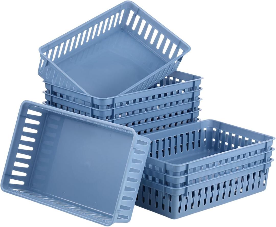 Wenqik Set of 12 Plastic Baskets for Organizing 10.24 x 6.5 x 2.36 Inch Rectangular Trays Plastic Organizer Bins Rectangle for Desk Organization(Haze Blue)
