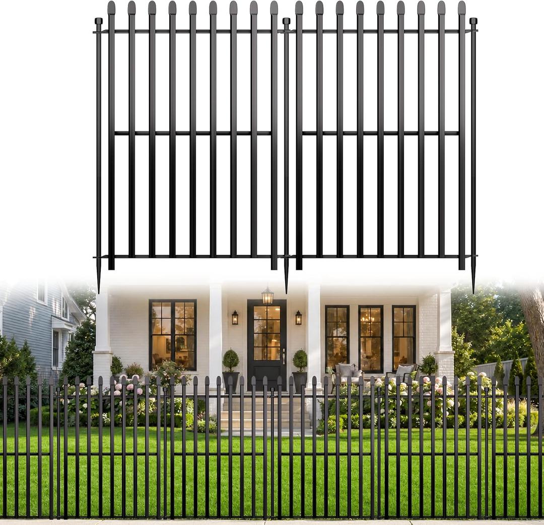 8 Panels No Dig Decorative Garden Fence, 48in(H)17.6ft(L) Heavy-Duty Rustproof Metal Panels, Outdoor Dog Barrier for Yard & Patio, Landscape, Border| Portable Temporary Fencing