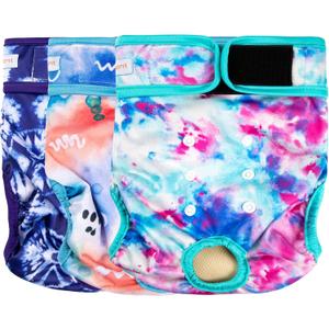 Langsprit Washable Female Dog Diapers (3 Pack) - No Leak Reusable Diapers for Doggy Female in Period - Highly Absorbent Dog Heat Panties with Adjustable Snaps Colourful, Large Size