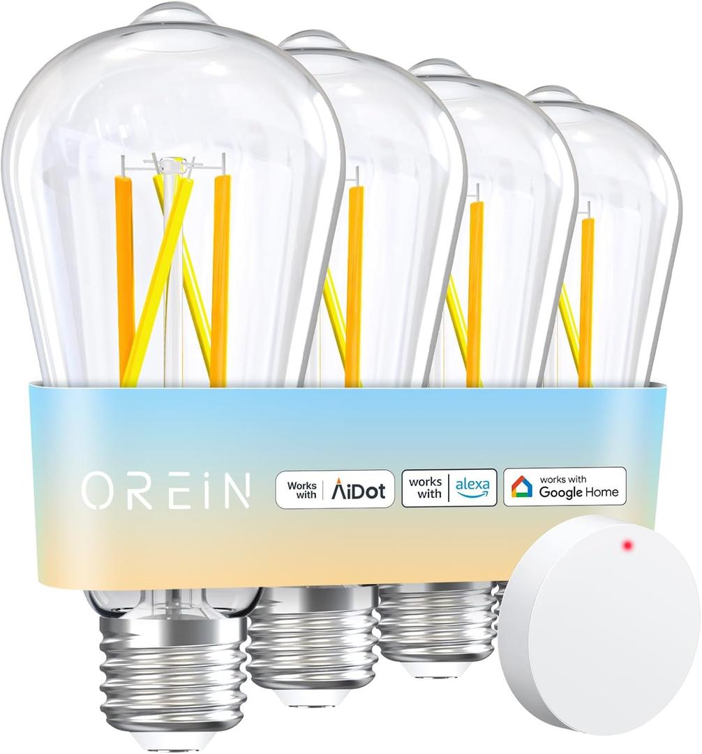 OREiN Smart Edison Light Bulbs with Smart Button, WiFi ST19(58) Vintage Light Bulbs E26 Base, 800lm Dimmable 2700K-6500K Tunable White, Smart Filament Bulb That Work with Alexa, 60W Equivalent, 4Pack
