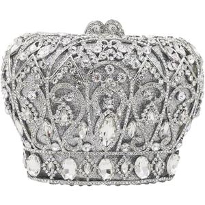 Boutique De FGG Crown Crystal Clutch Purse Women Formal Evening Minaudiere Handbags Party Dinner Rhinestone Clutch Bag,Mini (Silver)