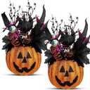 Giegxin 2 Pack Halloween Table Centerpieces Decorations 14'' x 10'' Pumpkin vase with Spooky Artificial Flowers and Spider Eyeball Pumpkin Tabletop Decor for Halloween Home Indoor Outdoor Party