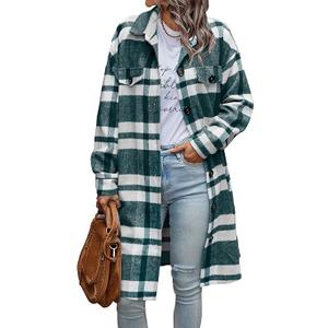 PRETTYGARDEN Women's Plaid Shacket Jacket Fall Fashion 2026 Long Sleeve Button Up Flannel Shirt Winter Clothing Woolen Coats