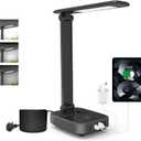 Yostyle LED Desk Lamp with 4 USB Charging Ports and 2 AC Outlets,5ft Extension Cord Power Strip Station, 3 Level Brightness, Touch Dimmer Control, Office Table Eye Care Lamp Bedroom Hotel