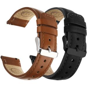 Fullmosa 18mm 20mm 22mm 24mm Leather Watch Bands, 2 Pack Soft Quick Release Watch Strap Compatible with Garmin Vivoactive 5/6/4/3, Venu 4/3S/2S, Samsung Galaxy Fossil Amazfit for Men Women,22mm Toffee Brown&Silver/Black&Black