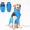 Dog's Winter Jacket Harness Integrated Dog Coat for Winter, Snowproof and Waterproof, Fleece-Lined Turtleneck, Reflective Dot Design Blue, Small