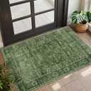 2x3 Entryway Rug Green Washable Vintage Rugs for Entryway Kitchen Low Pile Non-Slip Door Mat Traditional Distressed Small Throw Area Rugs for Kitchen Entrance Bathroom Green