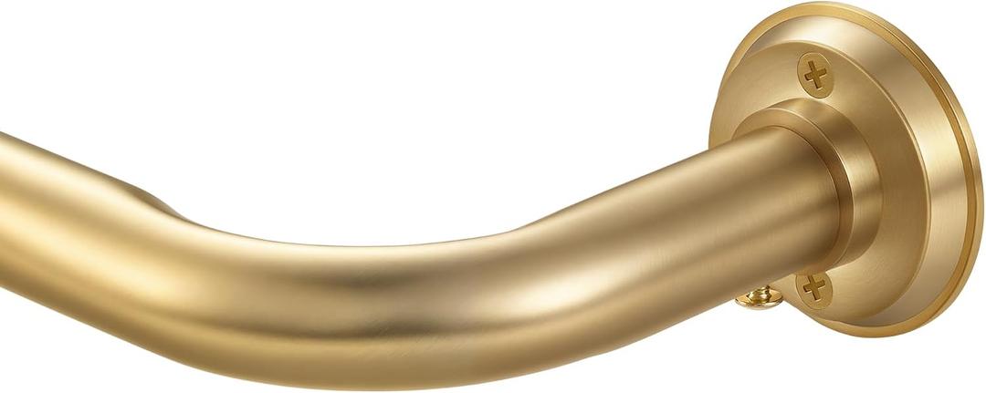 1 1/8 Inch Diameter Room Darkening Curtain Rods 28-48”, Heavy Duty Window Wrap Around Drapery Rod with Aluminum Bracket, Accessories, Wall Mounted Ceiling Mounted, Adjustable Length, Brushed Gold