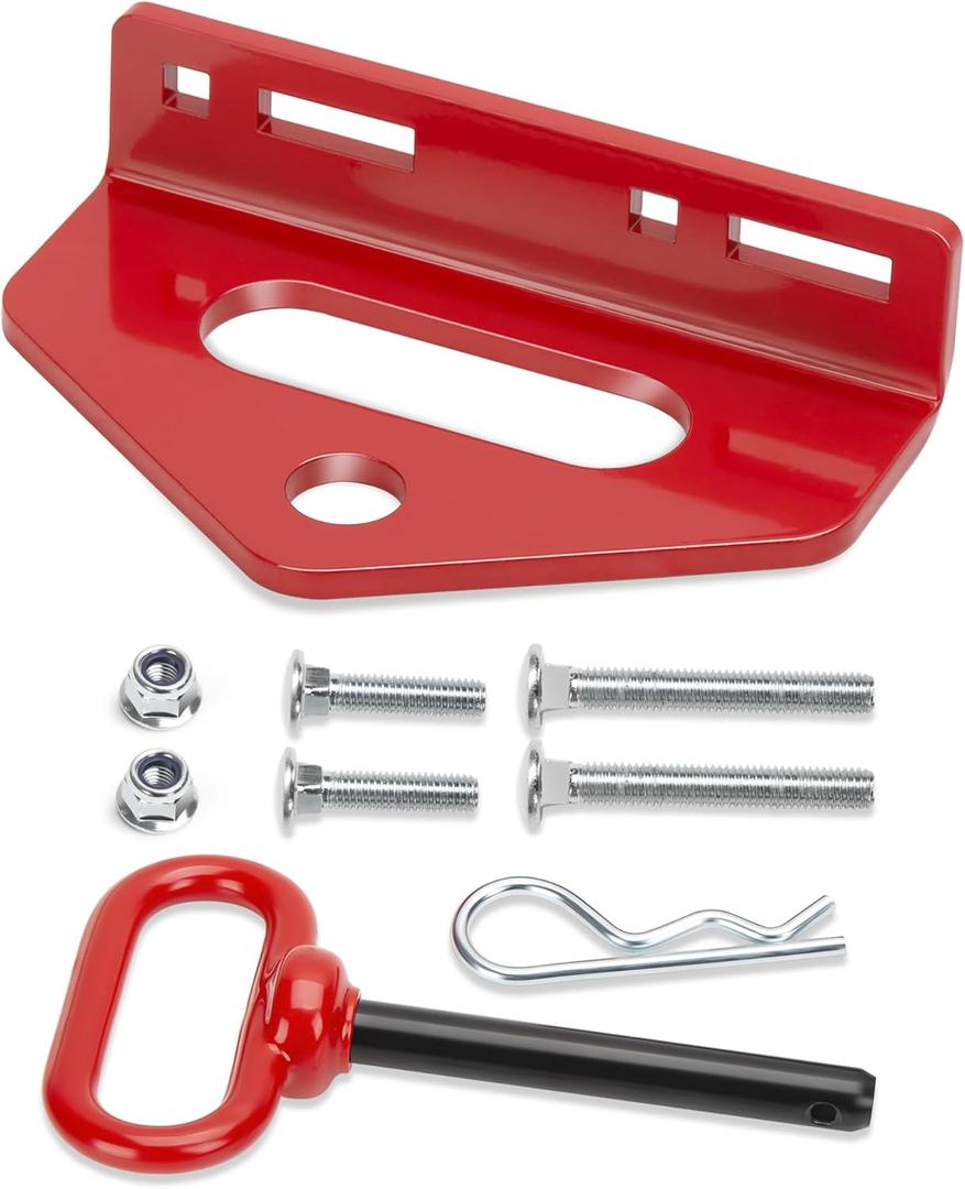 Zero Turn Trailer Hitch With Hitch Pin, 1/4"(6mm) Thick Heavy Duty Steel Universal Lawn Mower Towing Hitch Kit With Pin, Versatile Chain Slot Rugged Hitch Included Carriage Bolt & R Clip Red & Red