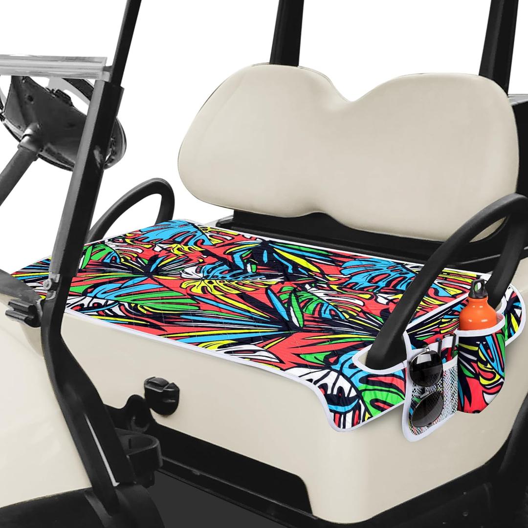 PGmoon Golf Cart Seat Covers, Golf Cart Seat Towel Blanket for Most Golf Carts Fits for EZGO, Club Car, Yamaha and More (Patent Design) (Red banana leaf)