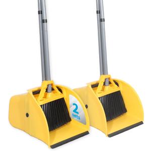 Commercial Broom and Dustpan Set, Jumbo Lobby Debris Dustpan (14inch*14inch), Heavy Duty Broom (14inch Width),for Indoor and Outdoor Cleaning,2 Sets, Yellow