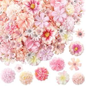 Cindeer 200 Pcs Fake Flower Heads for Crafts Mini Silk Flower Heads Faux Rose Artificial Daisy Blossom Heads Decorative Flowers for Home Bride Bridesmaid Wedding Centerpieces, 2-7 cm(Pink)
