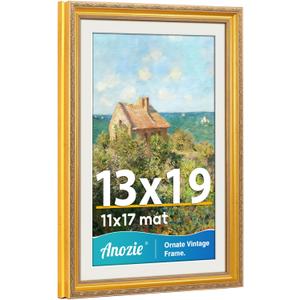 Vintage 13x19 Picture Frame,Antique Gold Photo Frames with Plexiglass Front,Ornate Picture Frames Display 11x17 with Mat or 13x19 Frame Without,Wall Dcor,1 Pack,Gold