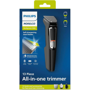 Norelco Philips Multi Groomer All-in-One Trimmer Series 3000-13 Piece Mens Grooming Kit for Beard, Face, Nose, Ear Hair Trimmer and Hair Clipper - NO Blade Oil Needed, MG3740/40 (MG3740/40 - 13 Pieces, Black/Chrome)