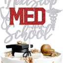 Next Stop Med School Cake Topper, Future Doctor Grad, Medical Degree College Student, High School Graduation Party Decoration Supplies, Silver and Red Glitter