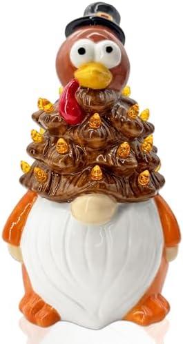 FUTBU Thanksgiving Turkey Gnomes Ceramic Tree Decor, Thanksgiving Decorations for Home Turkey Ceramic Tree with Light Up, Thanks Gnome Figurines for Table Centerpieces Home Decor Indoor Outdoor Party