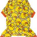 Fitwarm Funny Duck Dog Pajamas, Dog Winter Clothes for Small Dogs Girl, Lightweight Velvet Pet Jumpsuit, Cat Onesie, Yellow, Medium