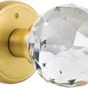 CLCTK Crystal Glass Door Knobs Interior with Lock, Privacy Bathroom Bedroom Door Knobs Gold Door Knob, Satin Brass