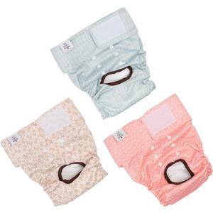 CuteBone Dog Diapers Female Washable Large 3 Pack Reusable Doggie Diapers Puppy Period Pants for Doggy Heat Cycle Peeing, L