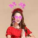 3 x Pink Heart Shape Headband Glitter Sunglasses Sequin Earrings Valentines Day Halloween Cosplay Costume Accessories Set