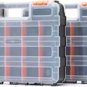 Mayouko Double Side Tools Organizer, Customizable Removable Plastic Dividers, Hardware Box Storage, Excellent for Screws,Nuts,Small Parts, 34-Compartment,2 PCS Set,12.6"L x 10.6"W x 3.2"H (Orange)