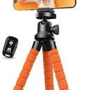 Aureday Phone Tripod, Flexible Tripod for iPhone and Android, Portable with Wireless Remote and Clip for Video Recording/Vlogging/Selfie (Orange)