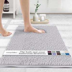 MAYSHINE Plush Shaggy Chenille Bath Mat | Extra Soft, Super Absorbent, Non-Slip Bathroom Rug | Fluffy Microfiber, Area Rug Sets for Bathroom Floor, Kitchen, Living Room | 59"x31" | White