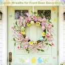 Timer - 20 Inch Easter Wreaths for Front Door Easter Decorations, Easter Wreath with 20 LED Lights Colorful Eggs Flowers Leaves Berried Spring Wreath Decor for Home Holiday Farmhouse Indoor Outdoor