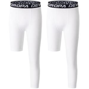 DEVOROPA Youth Boys One Leg Compression Pants for Basketball 3/4 Leggings Sports Tights Kids Athletic Soccer Base Layer, XL