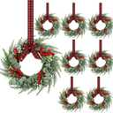 8 Pcs 8" Mini Christmas Wreaths for Kitchen Cabinet Small Christmas Candle Rings Wreaths, Front Door Pillars/ Home Table Centerpieces Hanging Garlands, for Windows/ Wedding Decor (No Red Ribbon)